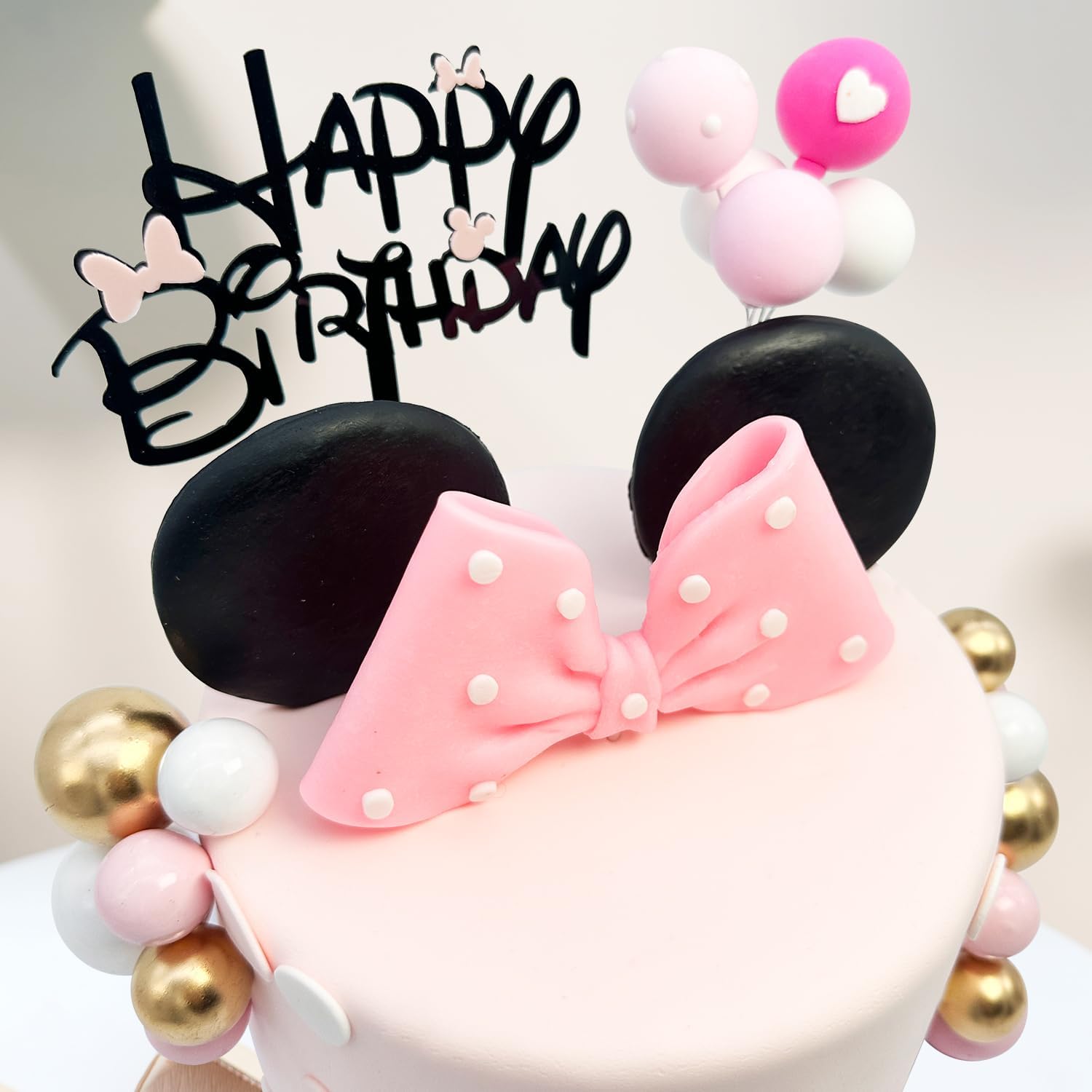 20Pcs Mouse Cake Toppers with Bows and Ears Birthday Decor