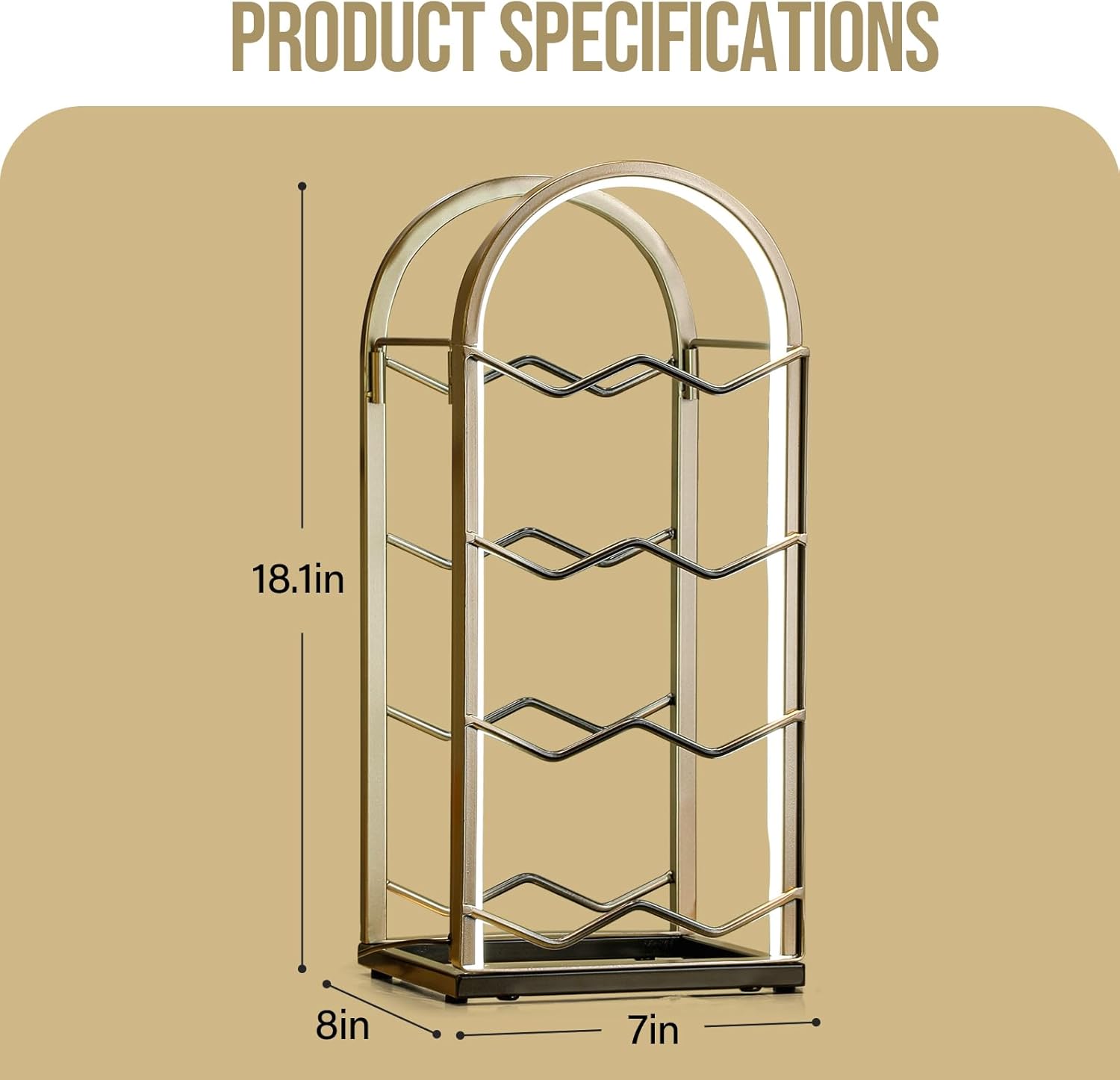 LED Countertop Wine Rack - 8 Bottle Freestanding Storage Stand