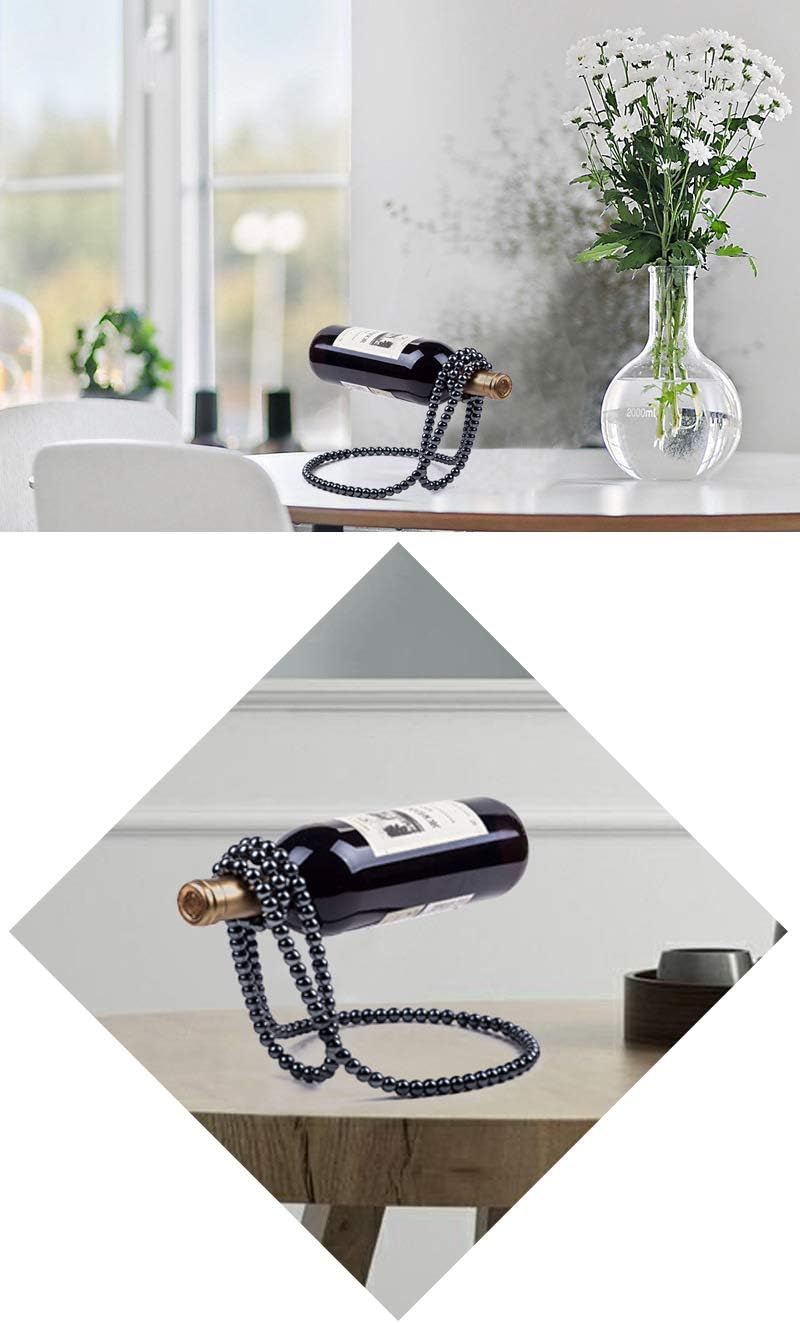Black Artificial Pearl Necklace Wine Rack Stylish Metal Holder