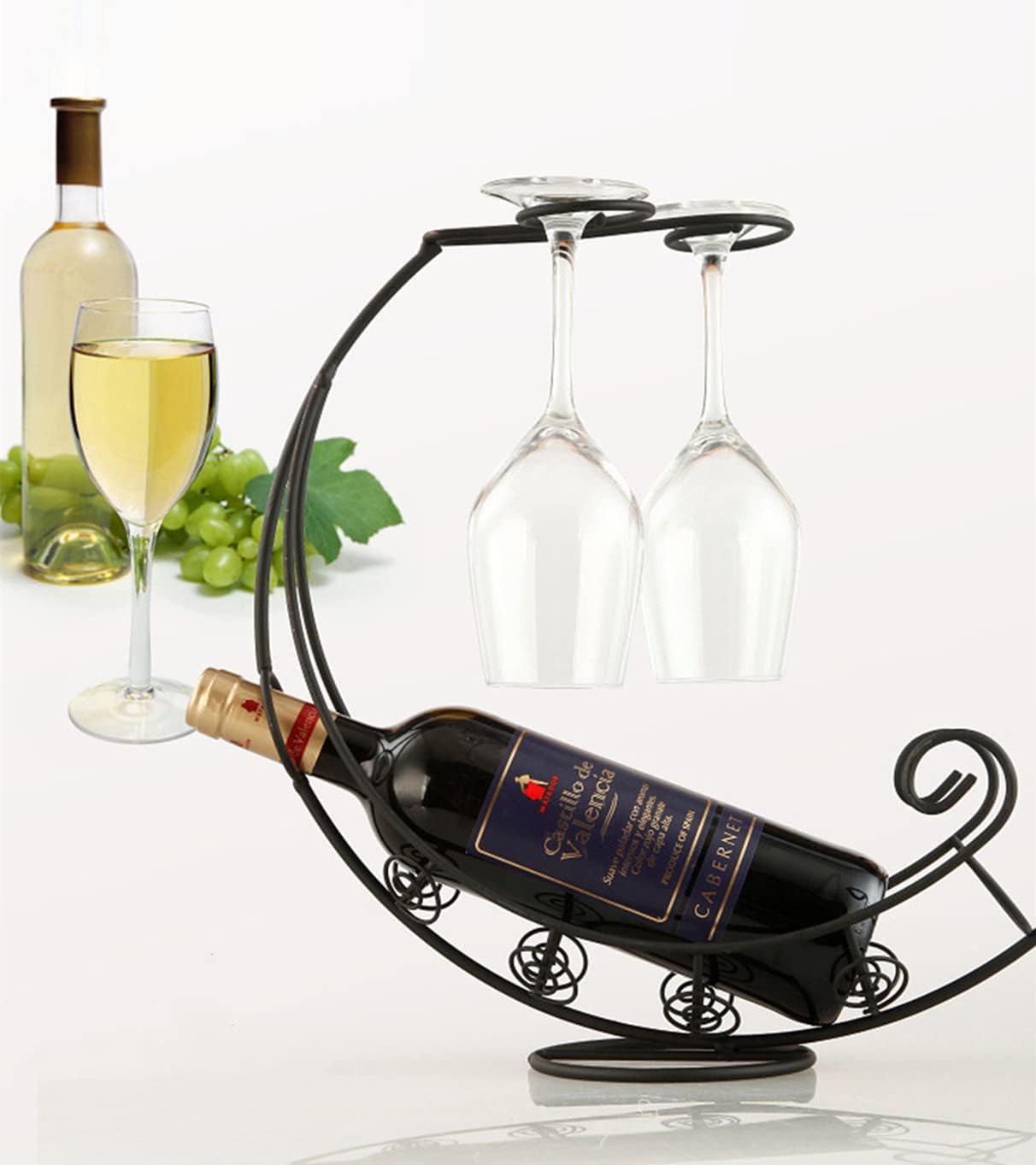 Homya Tabletop Metal Wine Rack 1 Bottle 2 Glasses