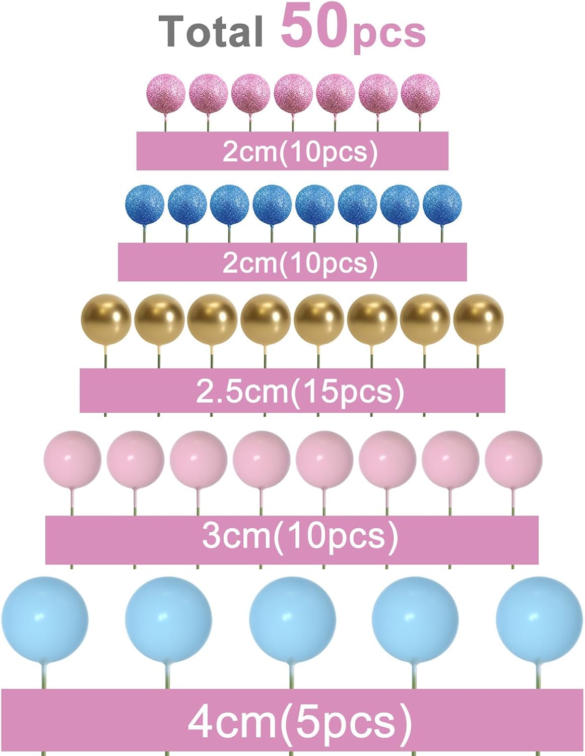 ASTARON 50 Pcs Mini Balloon Cake Topper Sticks Pink Blue Series