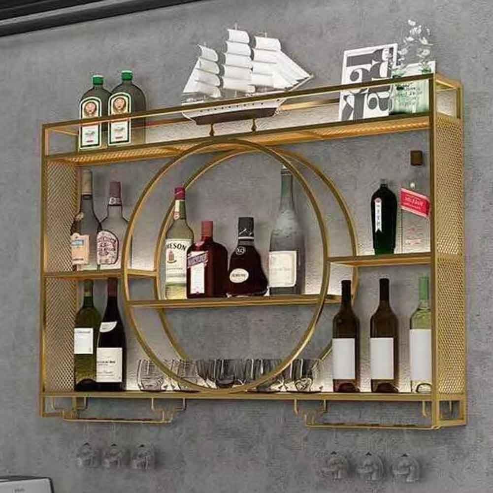 Wall-Mounted Wine Rack with Glass Holder Gold Finish