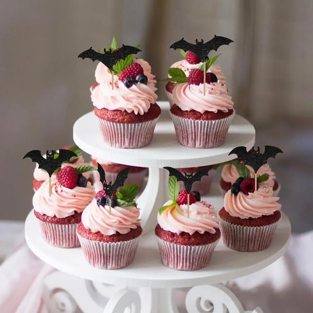 12 Pcs Halloween Bat Cupcake Toppers Non-Edible Party Decorations