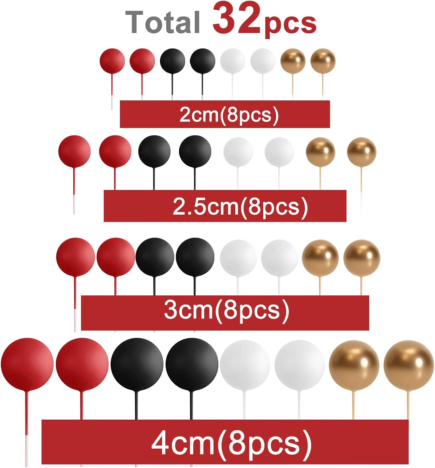 ASTARON 32 Pcs Ball Cake Topper Decorations Red Black