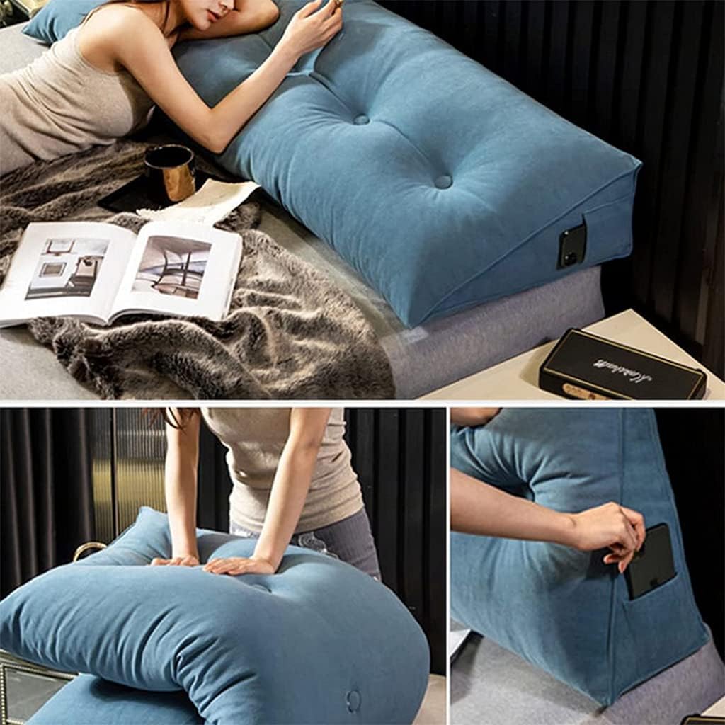 ZZYK Soft Double Bed Triangular Wedge Pillow with Removable Cover 35 Blue