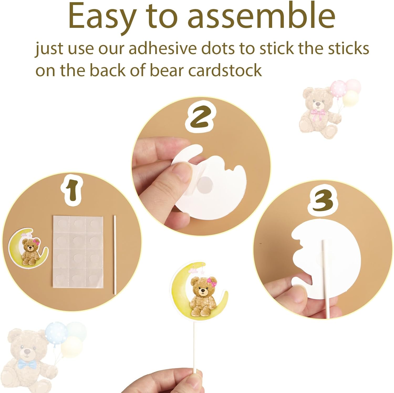 30pcs Blue Pink Bear Cupcake Toppers for Gender Reveal