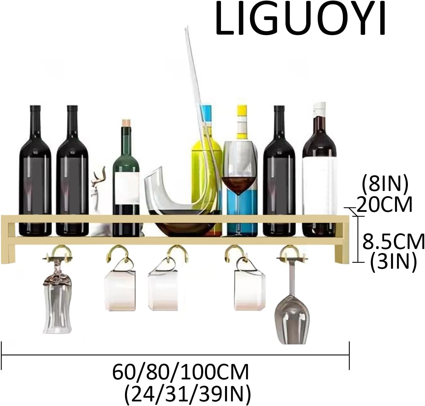 LIGUOYI Wall Mounted Wine Rack - Sturdy Metal Holder BlackGoldWhite
