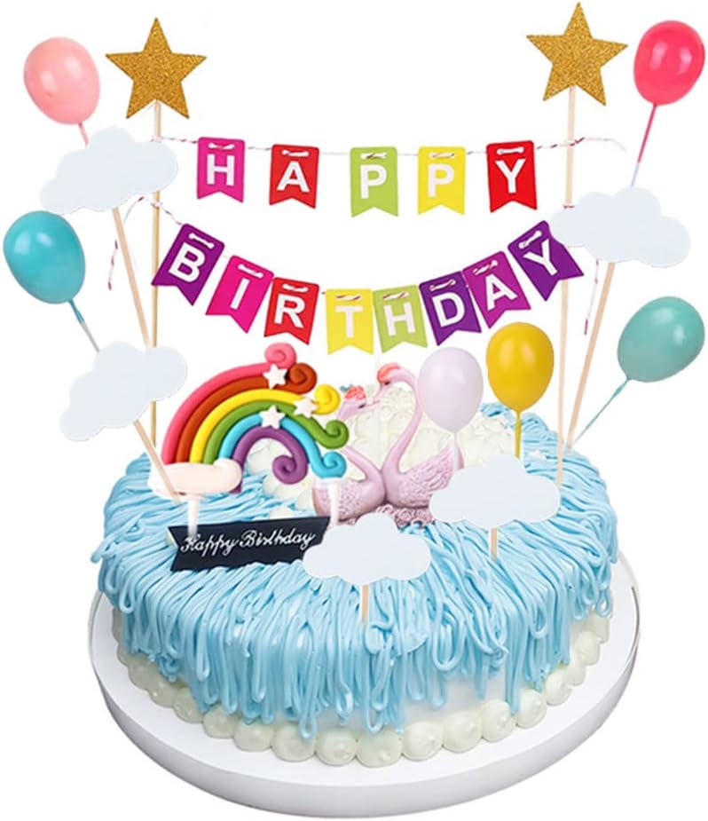MEMOVAN 15pcs Rainbow Cake Toppers Birthday Decor