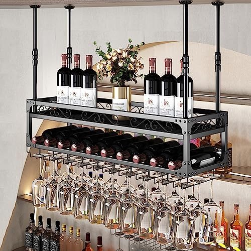 SDdPulse Ceiling Wine Glass Rack Adjustable Height and Width