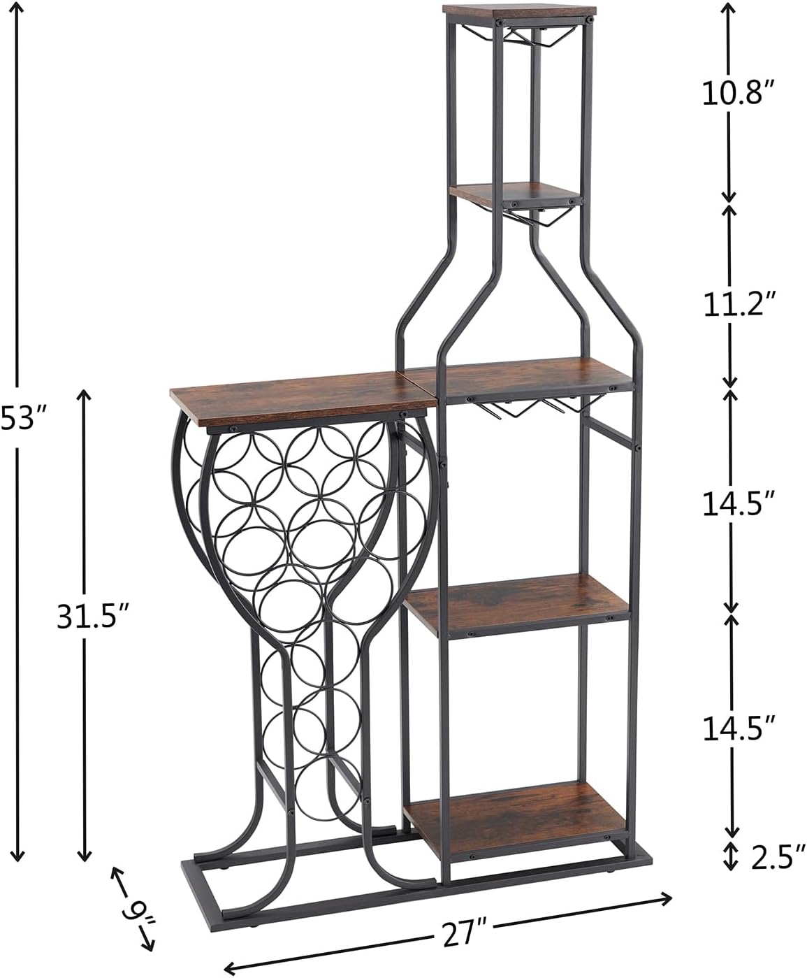 PUDDINER 5 Tier Freestanding Wine Rack with Glass Holder