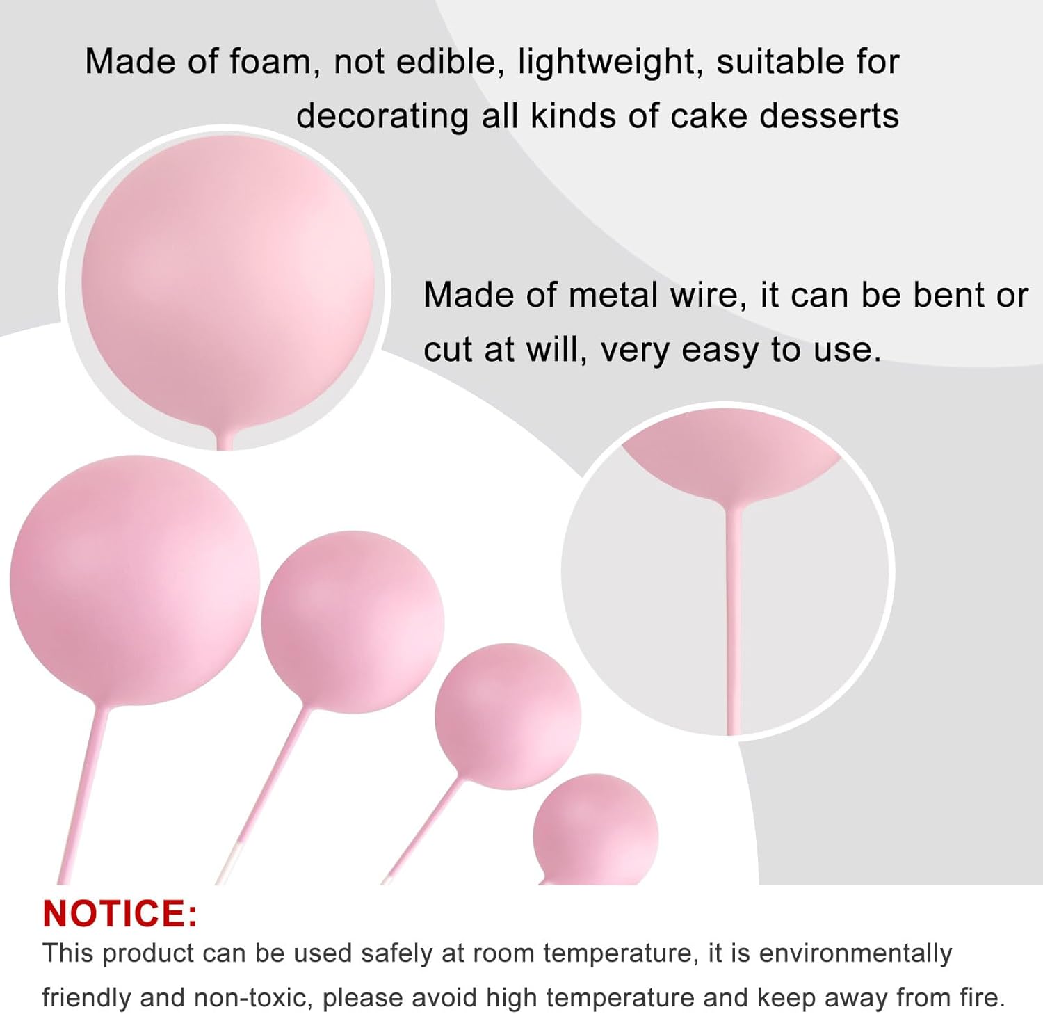 ASTARON 20 Pcs Light Pink Ball Cake Decorations