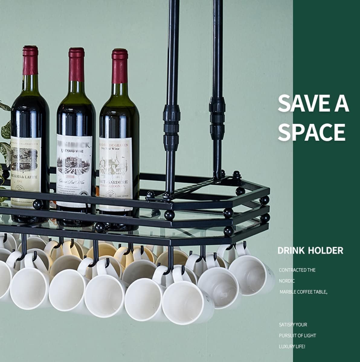DASHADAO Ceiling Wine Glass Rack Bronze Adjustable 80x35cm