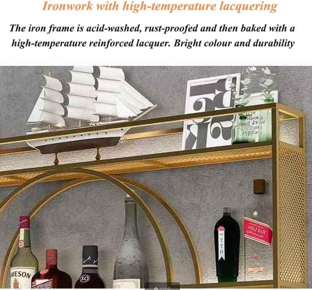Wall-Mounted Wine Rack with Glass Holder Gold Finish