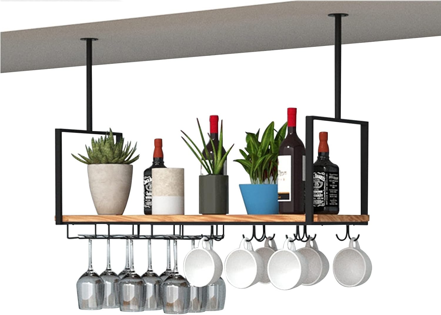 Ceiling Hanging Shelf Black Metal Wall Mount Wine Rack