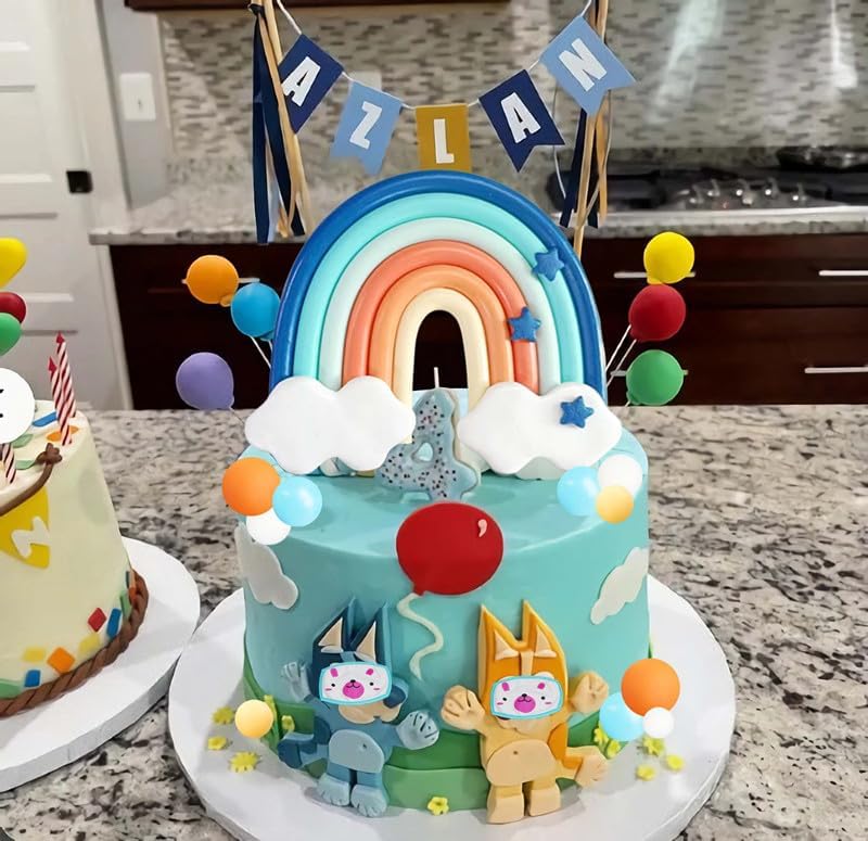 Blue Rainbow Cake Toppers 14pcs for Dog Birthday Decorations