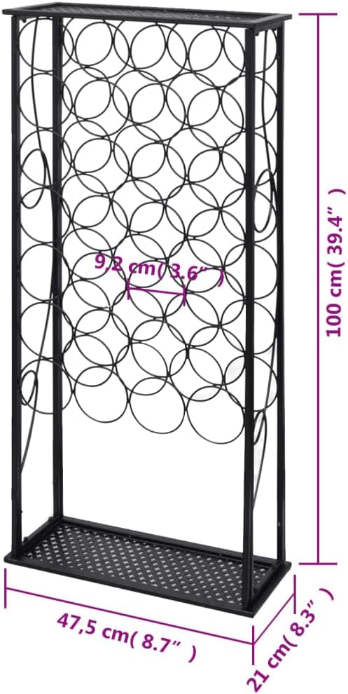 vidaXL Freestanding Wine Rack - 28 Bottles Black Iron Classic Design