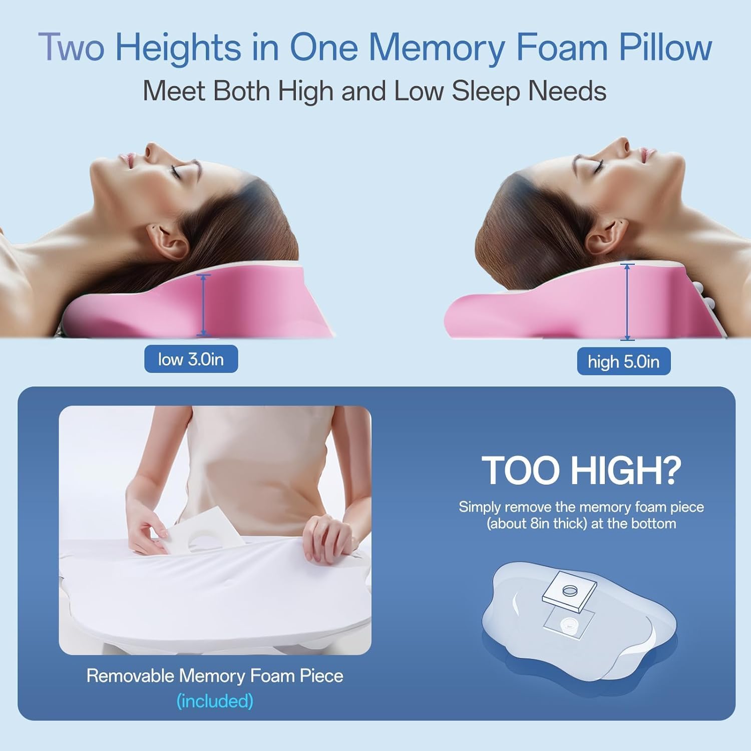 SKYEMAC Pink Contoured Neck Pillow for Back Side Stomach Sleepers
