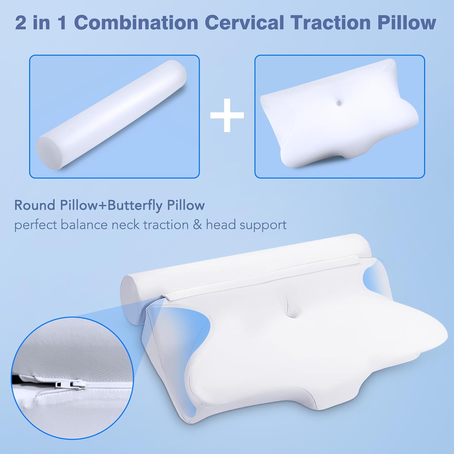 KINGJOY 2-in-1 Neck Pillow - Cooling Back Cervical Support
