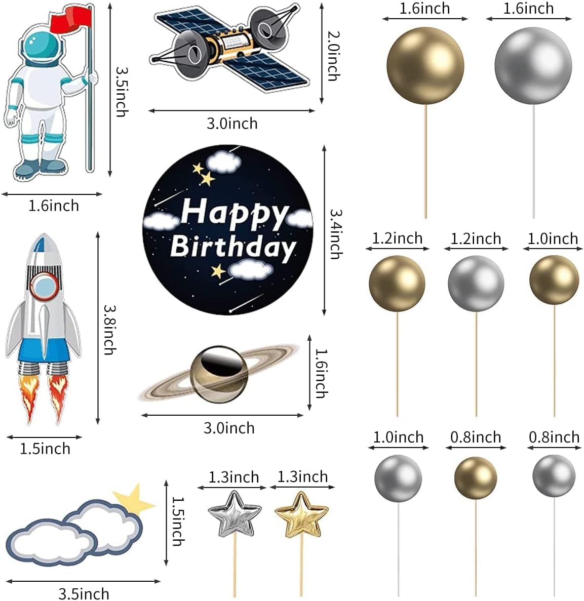 22Pcs Space Cake Topper Set for Birthday Party Decorations