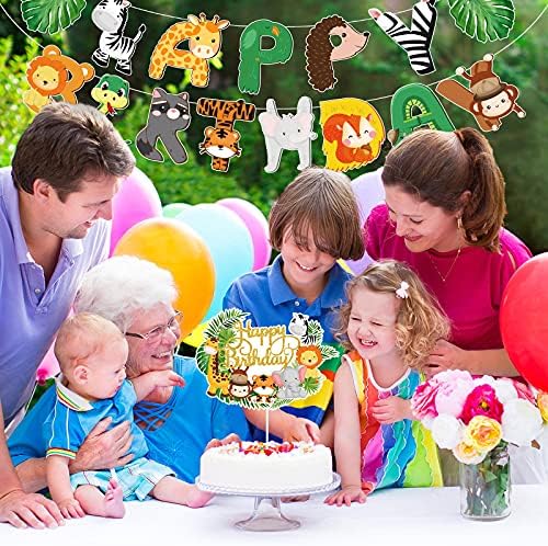 Clabby 2 Pieces Jungle Animals Birthday Banner Cupcake Topper