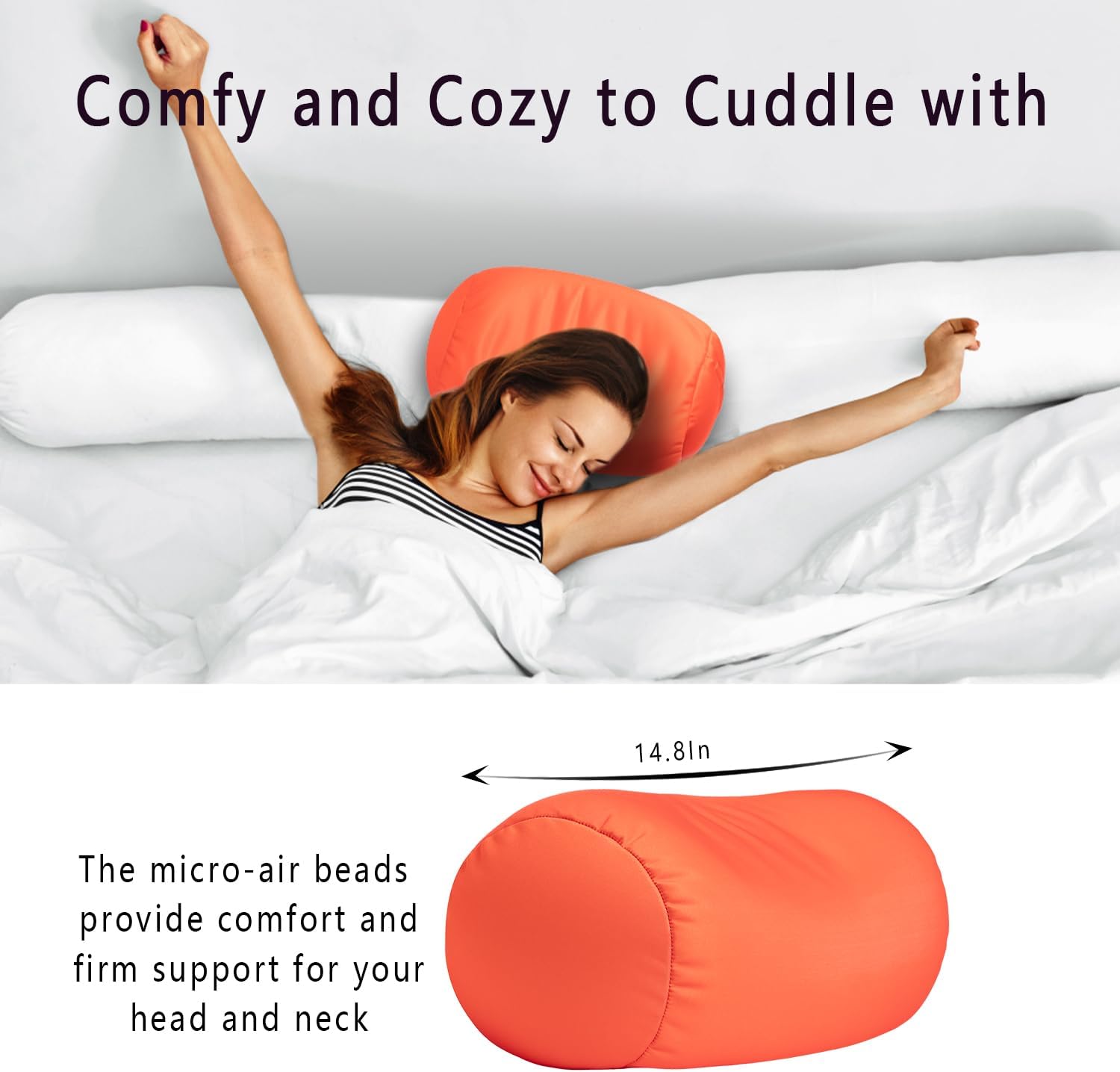 Focustree Microbead Neck Cervical Roll Pillow 7x12 Inch Tangerine