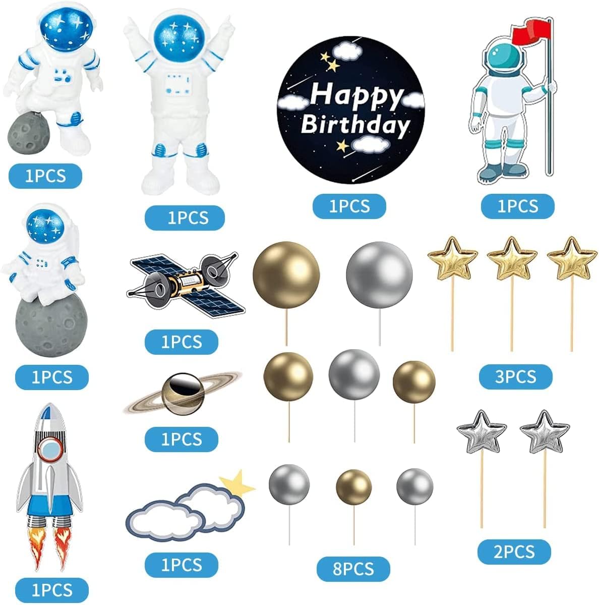 22Pcs Space Cake Topper Set for Birthday Party Decorations