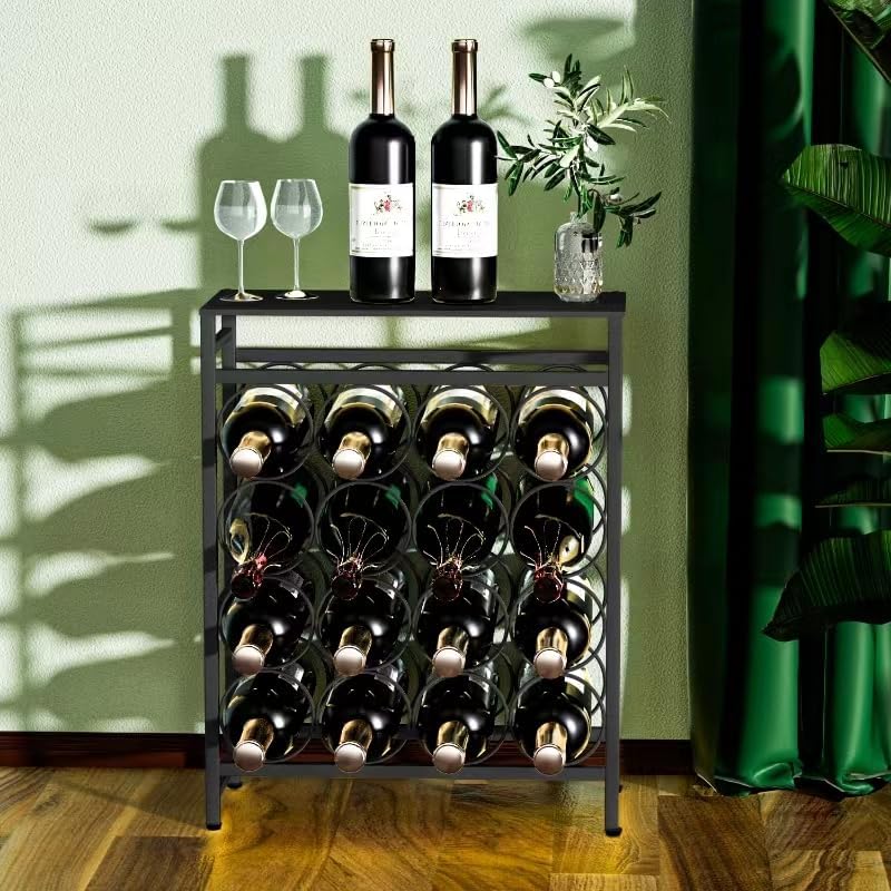 16 Bottles Waved Floor Wine Organizer Black