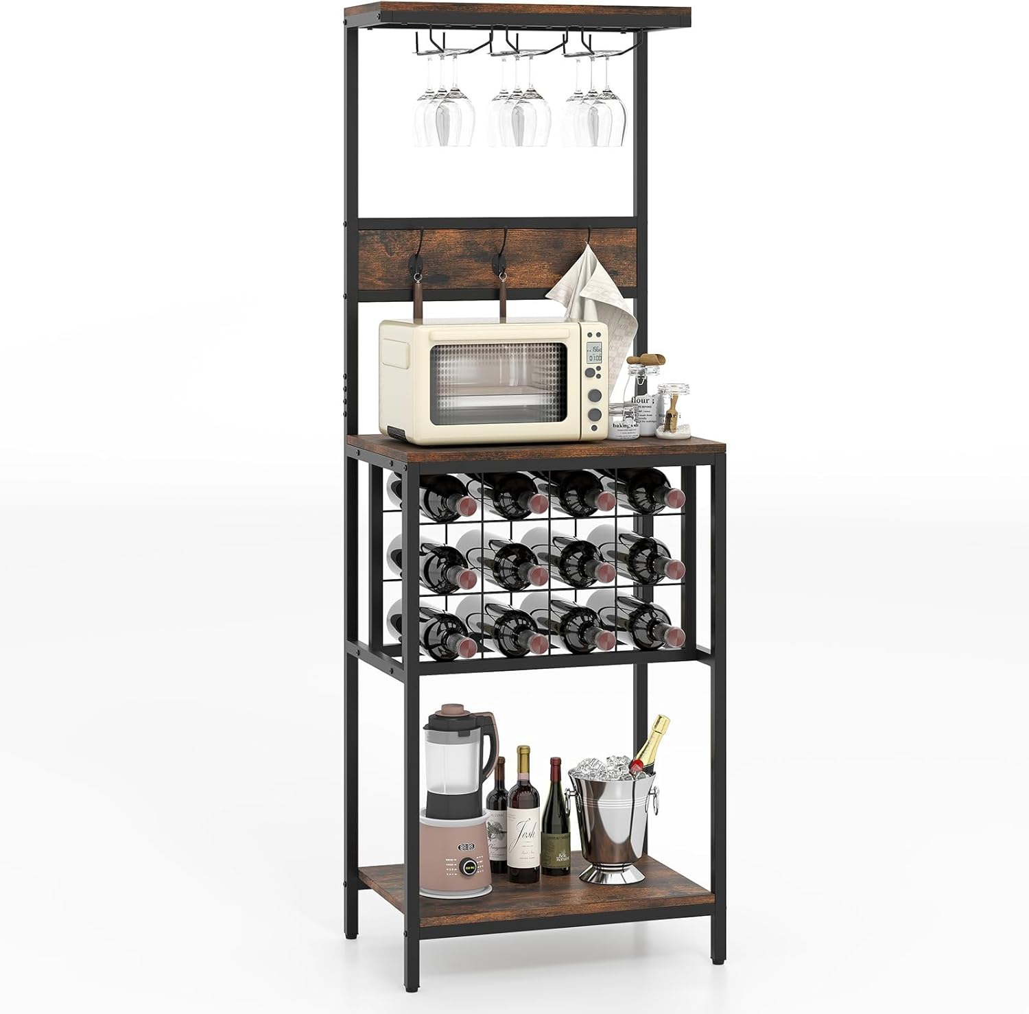 Giantex Freestanding Wine Rack with 12 Bottle Holders and 3 Glass Racks