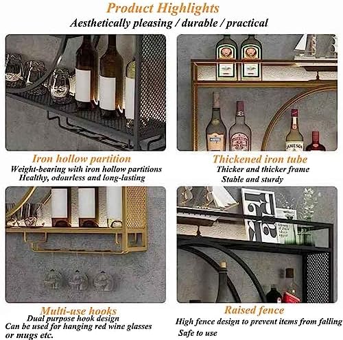 Wall-Mounted Wine Rack with Glass Holder Gold Finish