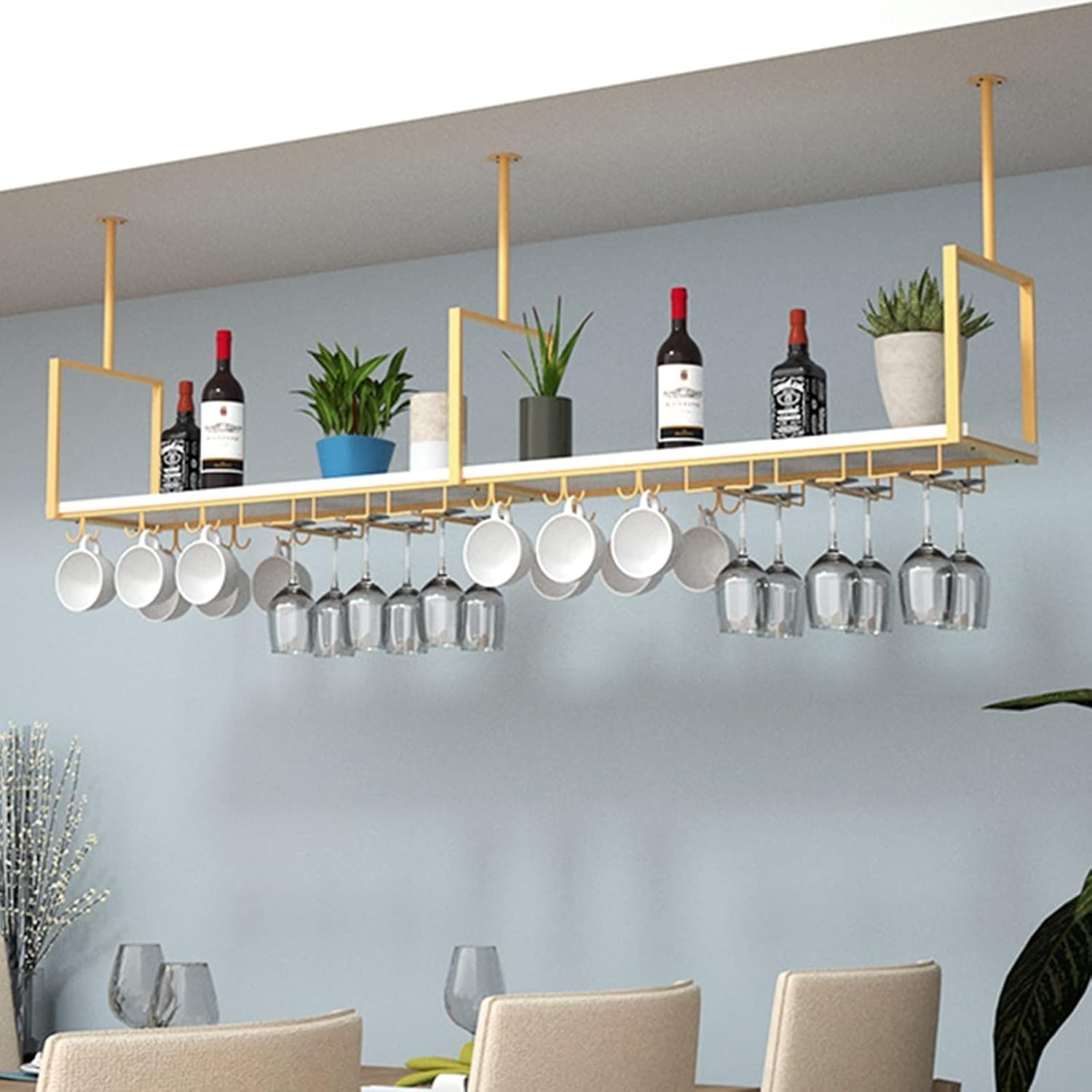 KOHARA Wall-Mounted Wine Rack with Two Cup Holders