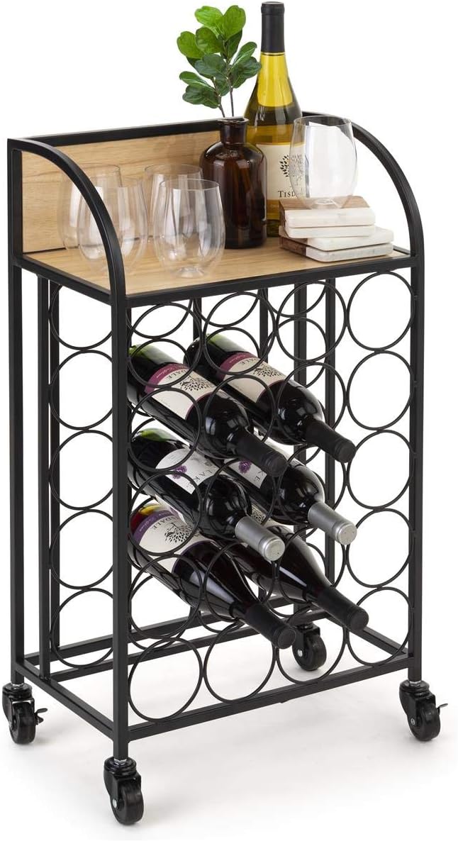 Displays2go Rolling Wine Rack - 20 Bottle Capacity