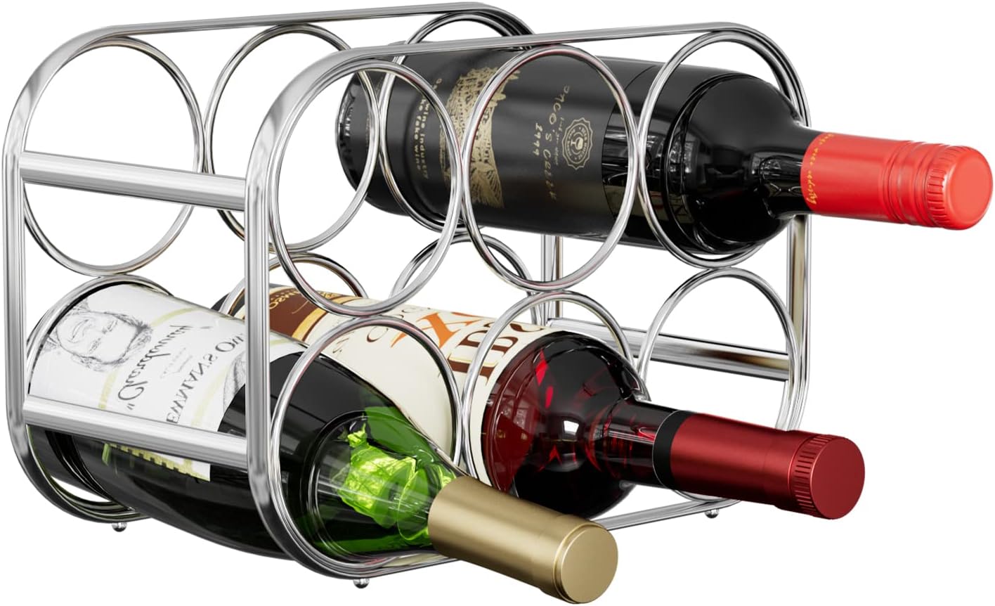 Buruis 6-Bottle Wine Rack Freestanding Metal Silver