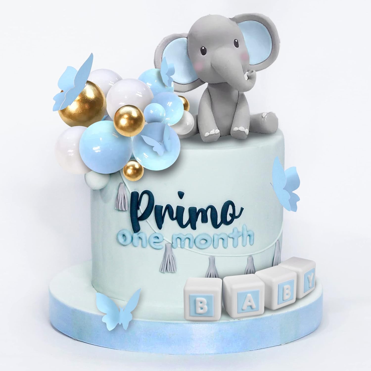 DRWATE Elephant Cake Topper Blue Baby Letter Decorations