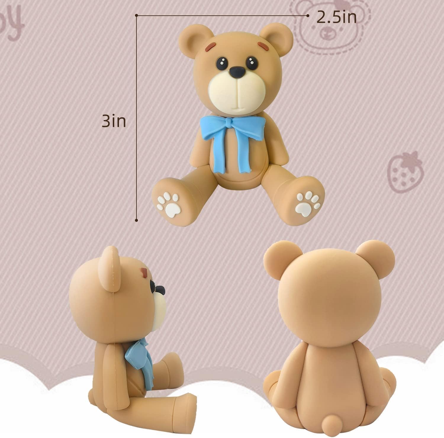 HAVAGDTM 3D Bear Cake Toppers for Baby Shower Birthday Party