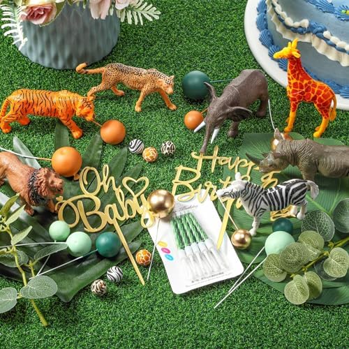Tallew 42 Pcs Safari Animal Cake Toppers Set