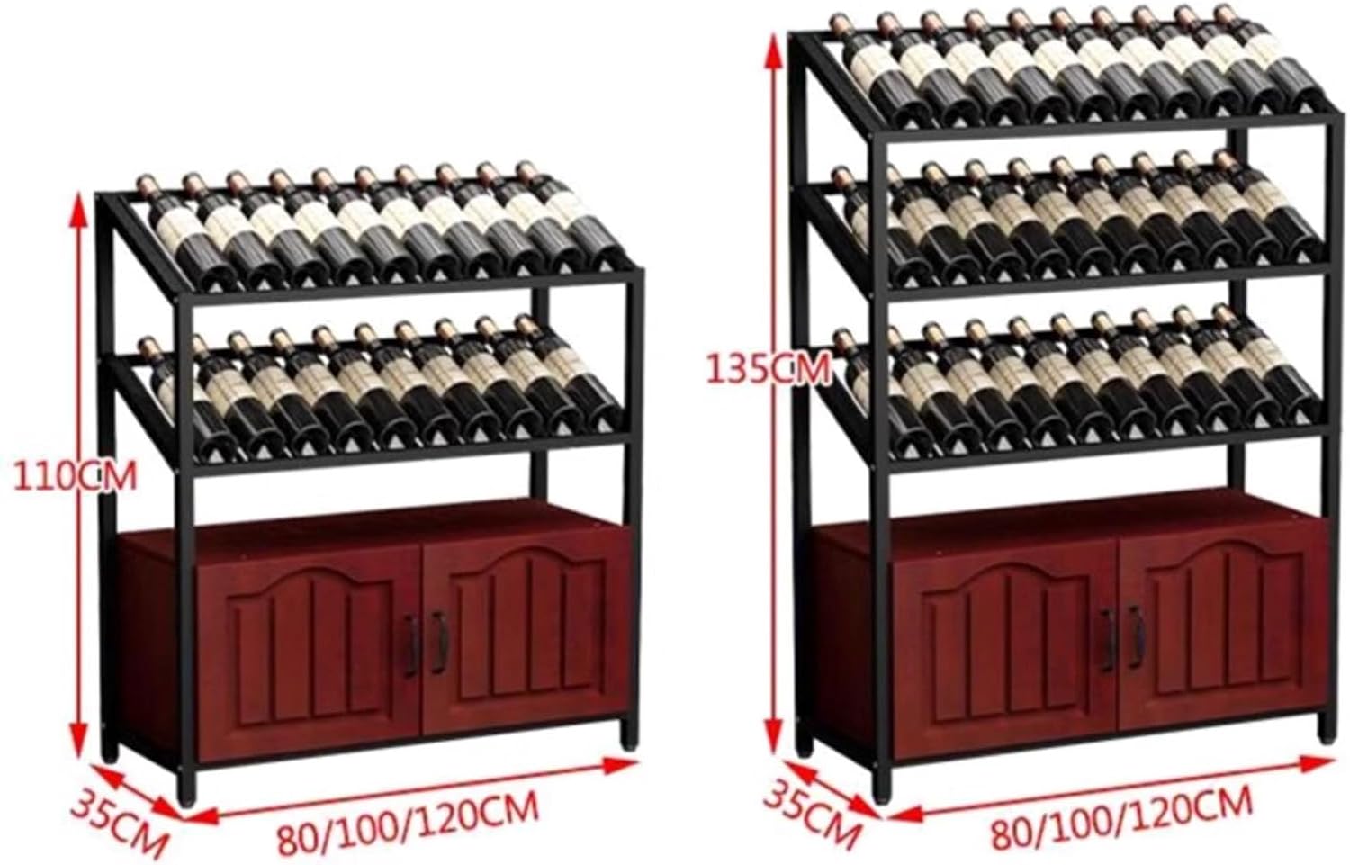 Freestanding Wine Rack with 3 Tier Shelves and Cabinet