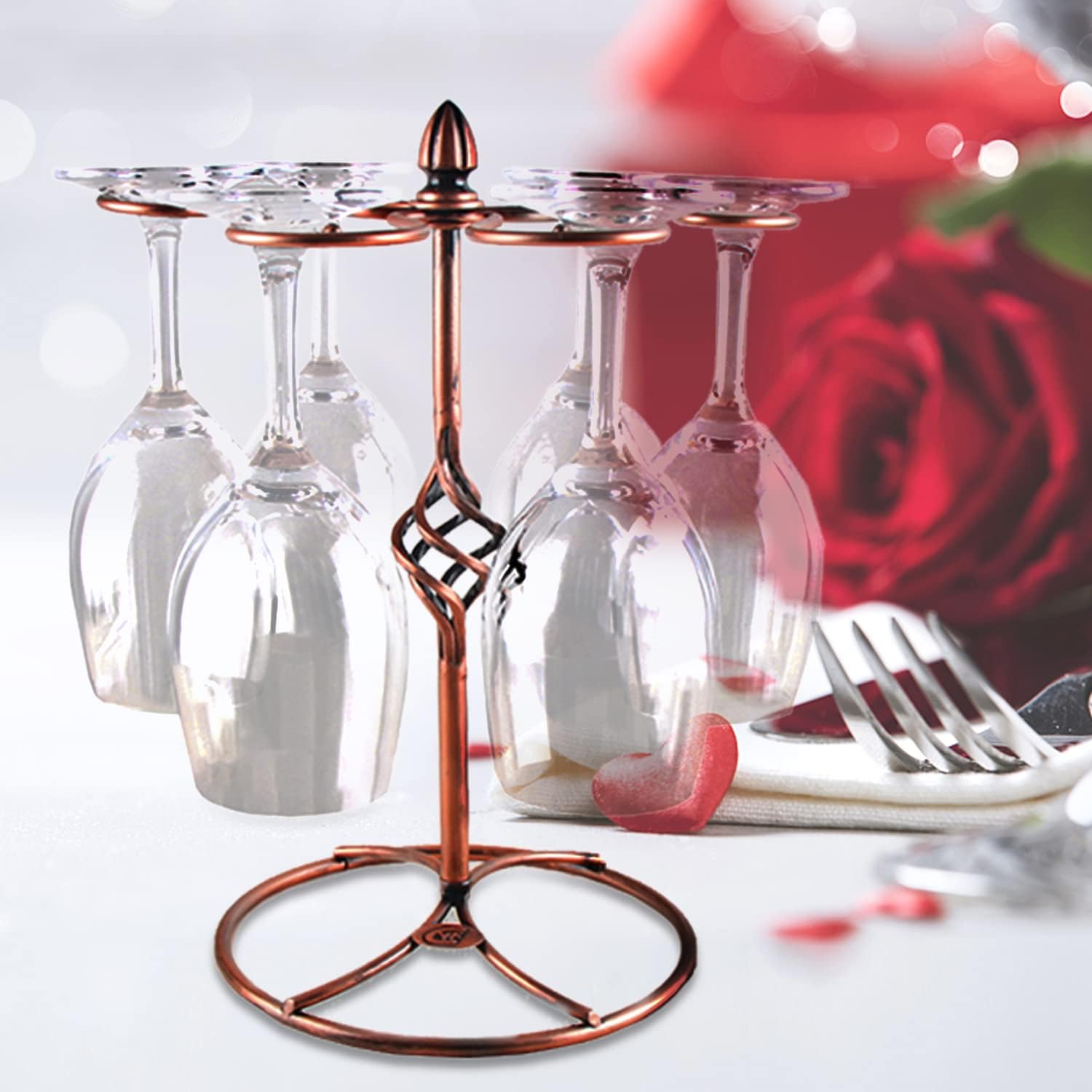 QPIX DIGITAL Wine Glass Rack Bronze 6 Hooks Elegant Storage 1