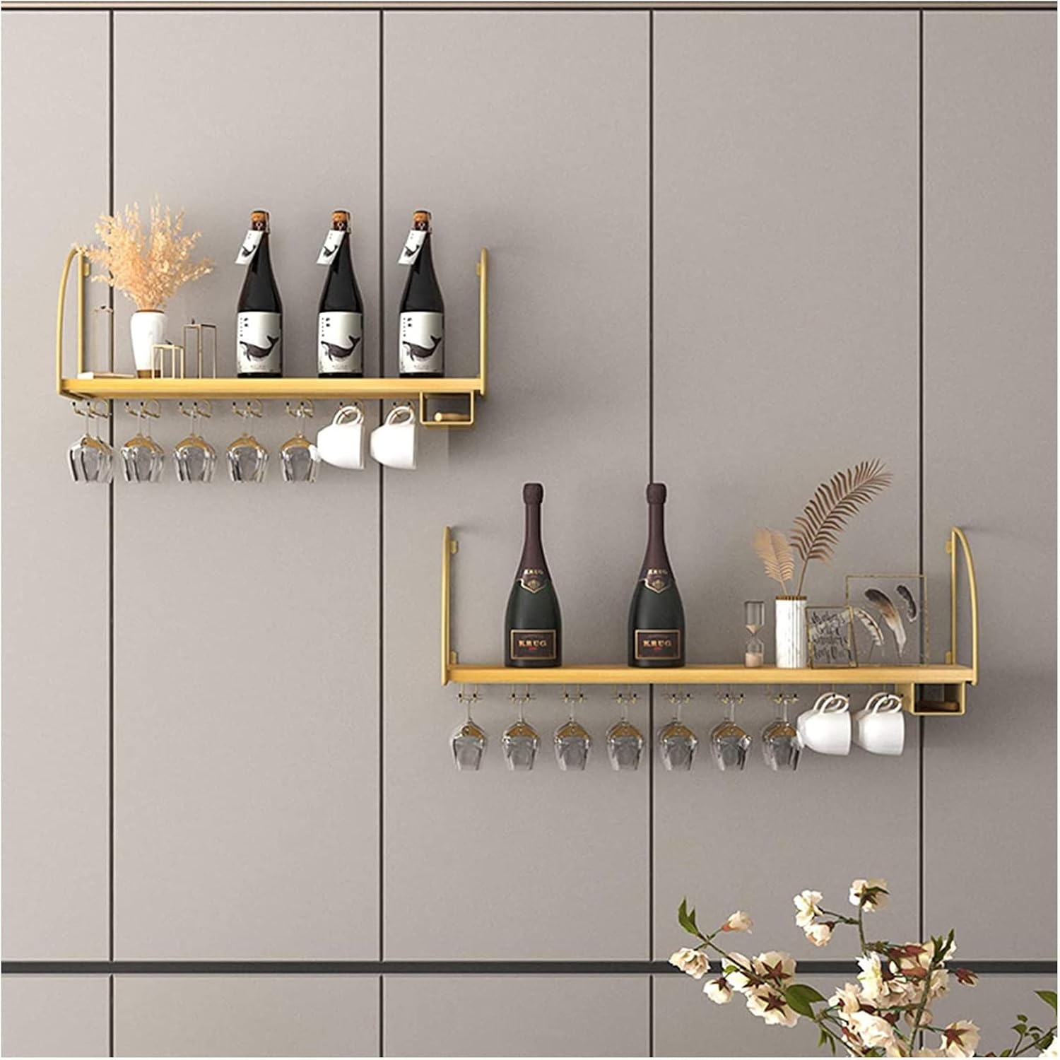 ALDEPO Wall-Mounted Wine Rack 2 Tier Metal Organizer