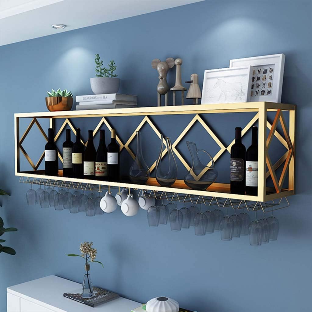 Wine Rack Floating Shelves Wall-Mounted Iron Bottle Holder with Partitions
