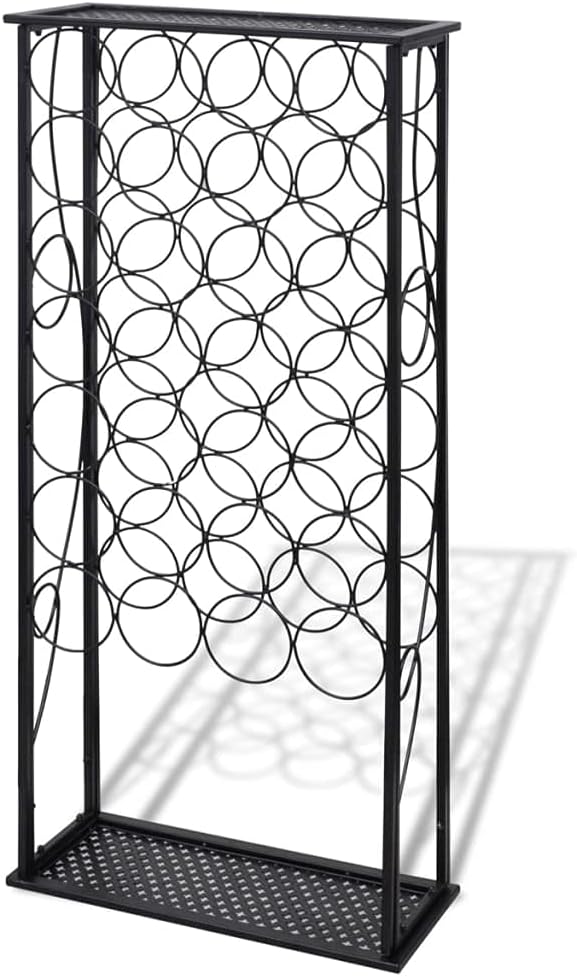 vidaXL Freestanding Wine Rack - 28 Bottles Black Iron Classic Design