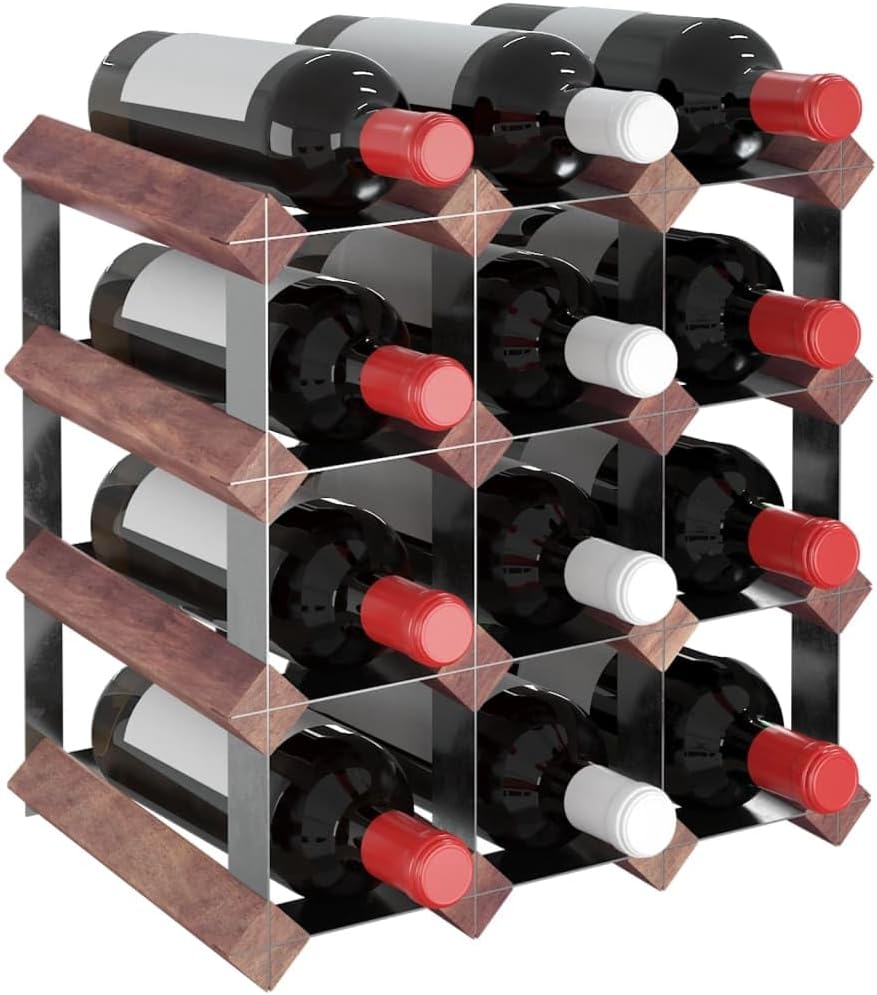 Aisifx 12-Bottle Wine Rack Brown Solid Pine