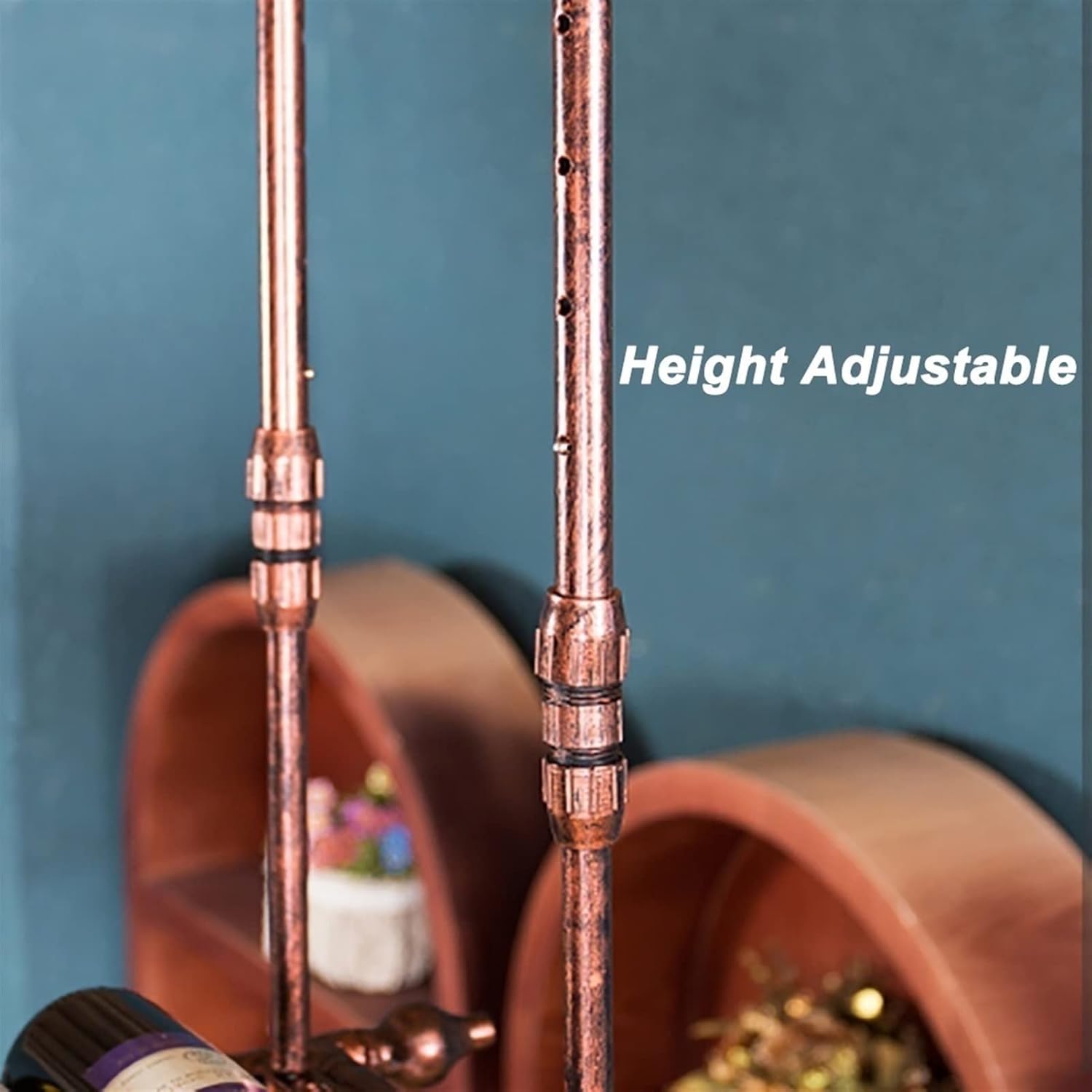 Wall-Mounted Wine Rack with Adjustable Height and Glass Holder