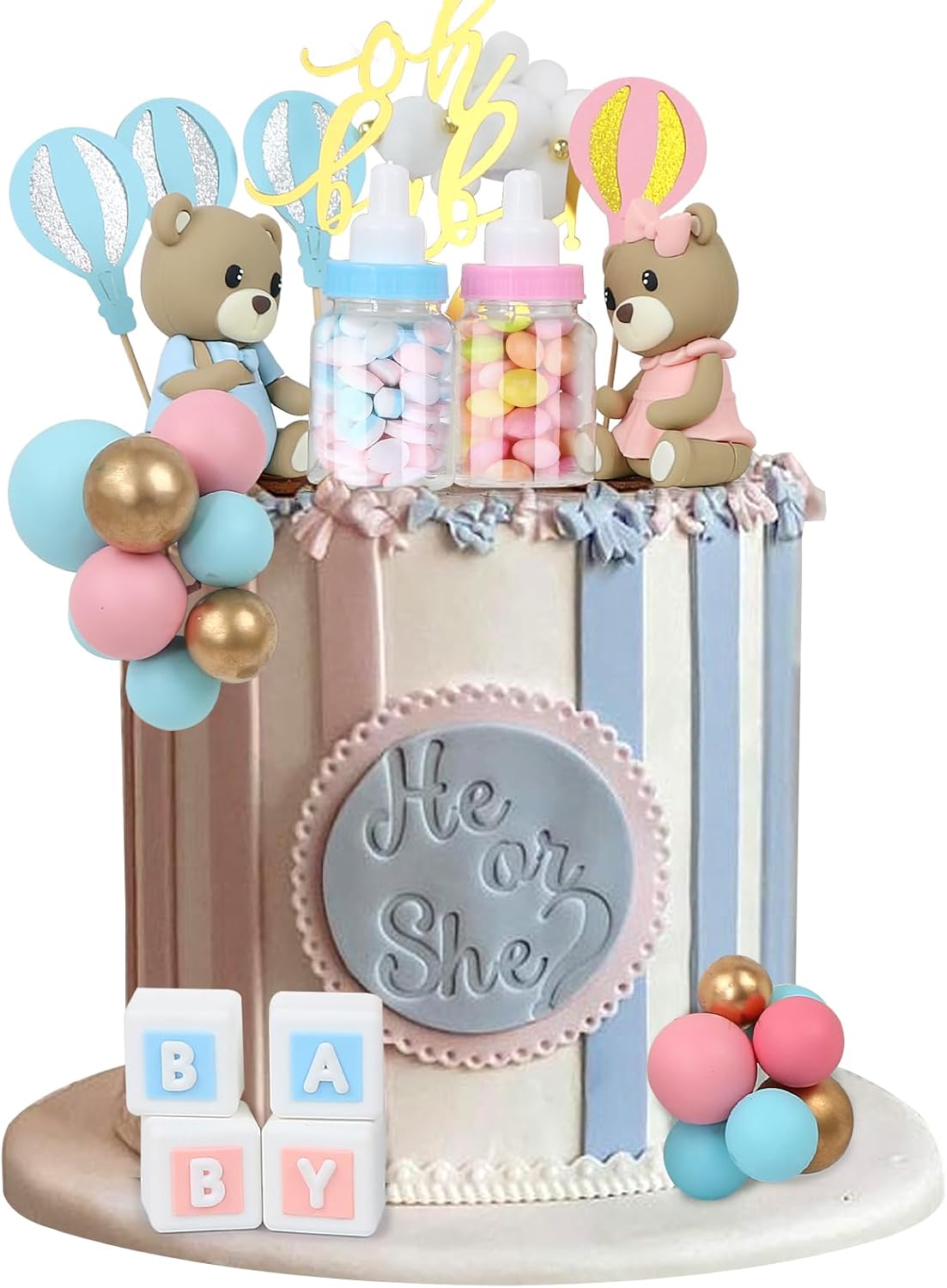 47 PCS Bear Cake Toppers for Gender Reveal Party