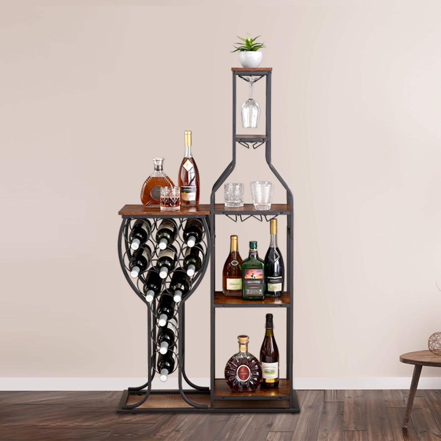 5 Tier Wine Rack Freestanding Cabinet with 6 Glass Holder