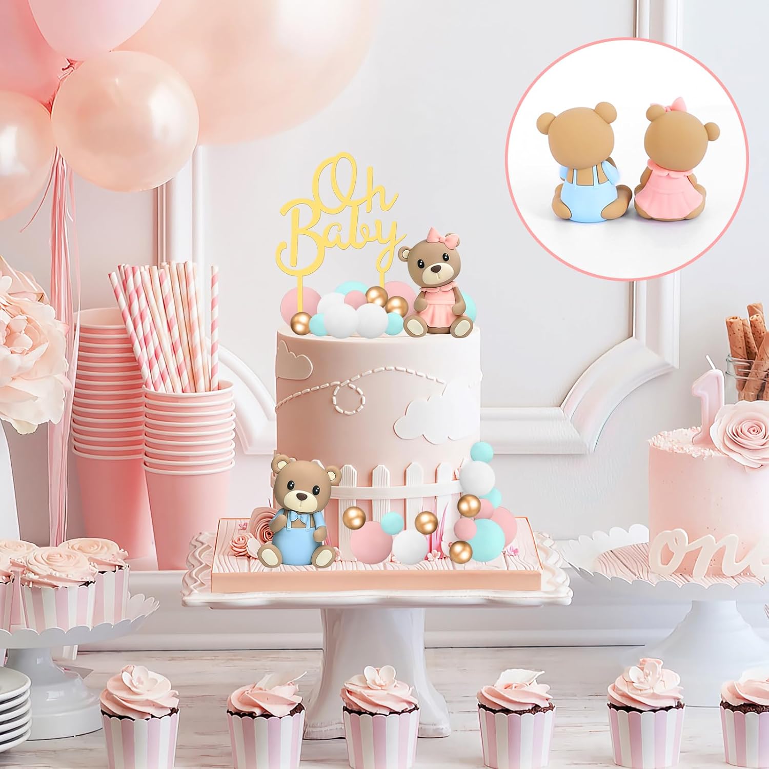 33 PCS Bear Cake Toppers for Baby Shower and Gender Reveal 1