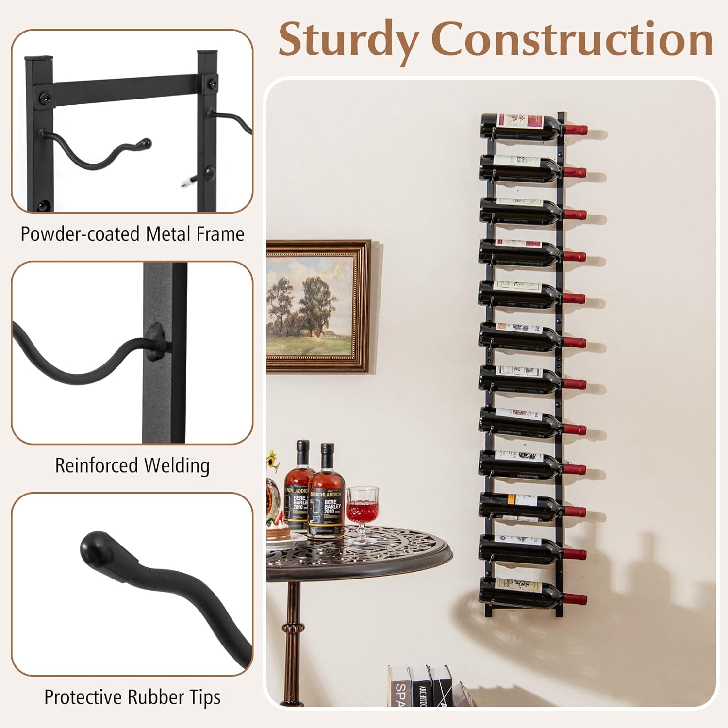GOFLAME Wall-Mounted Wine Rack for 12 Bottles Black 1