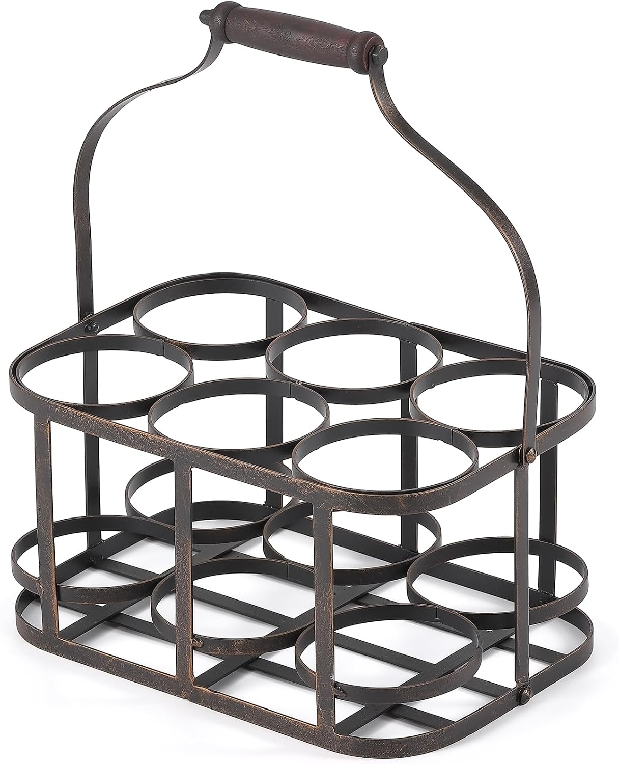 Ironlux 6 Bottle Metal Wine Carrier with Wood Handle 1