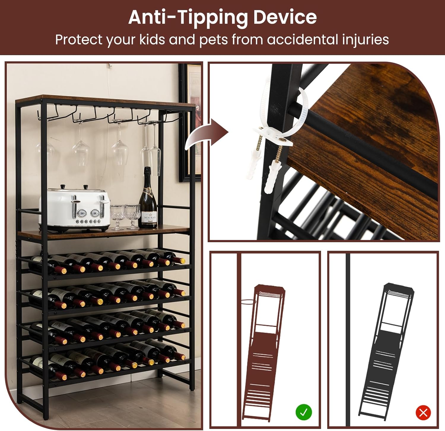 LOKO 4-Tier Freestanding Wine Rack with 32 Bottle Capacity