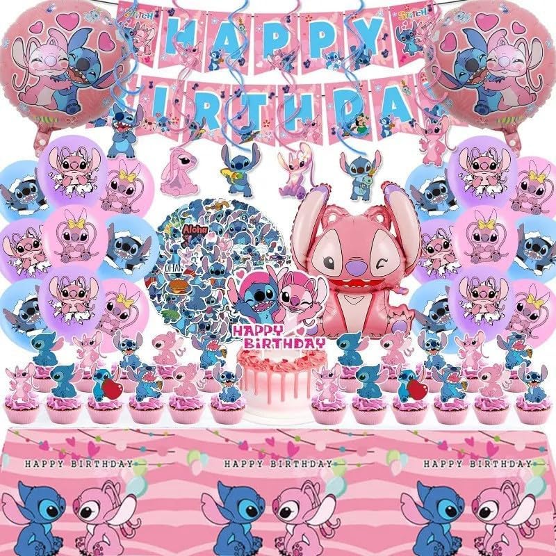 103PCS Stitch Birthday Decorations Set Pink