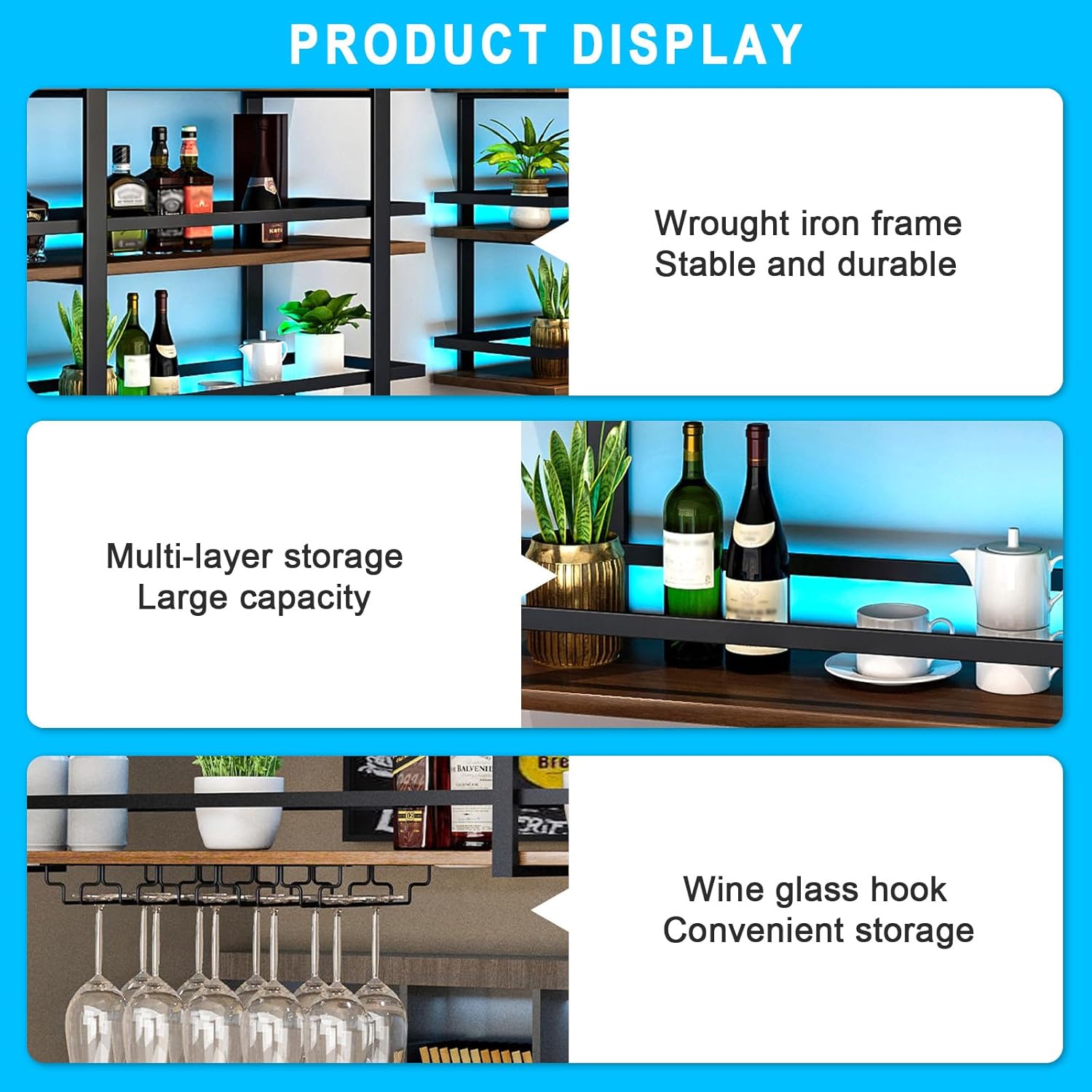 DSVONAUS Wall-Mounted Wine Rack with LED Light 3 Tier